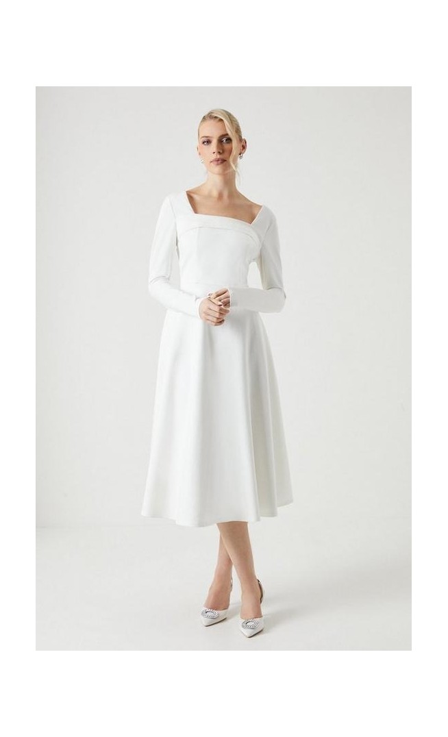 Cowl Front Fit And Flare Ponte Wedding Dress