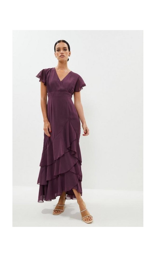 Petite Tiered Hem Ruffle Maxi Dress