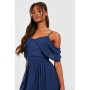 Chiffon Cold Shoulder Draped Midi Dress