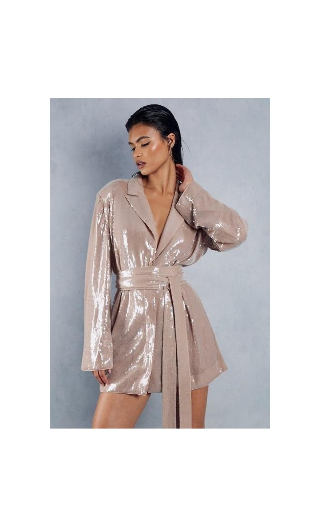 Premium Sequin Belted Shirt Mini Dress