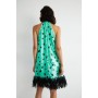 Halter Neck Feather Trim Sequin Mini Dress