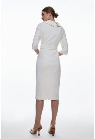 Tailored Structured Crepe Roll Neck Pencil Midi Dress