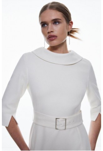 Tailored Structured Crepe Roll Neck Pencil Midi Dress