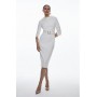 Tailored Structured Crepe Roll Neck Pencil Midi Dress