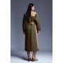 Khaki Quilted Trench Mix Belted Full Skirt Trench Coat