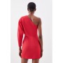 Compact Stretch Tailored One Shoulder Mini Dress