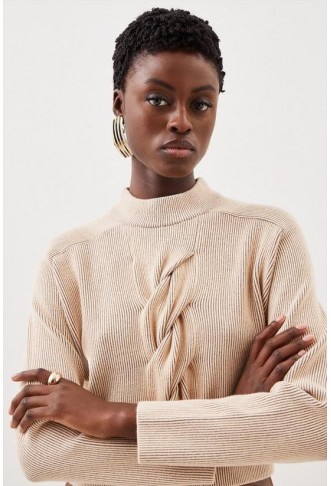 Viscose Blend Plaited Cable Rib Knit Jumper