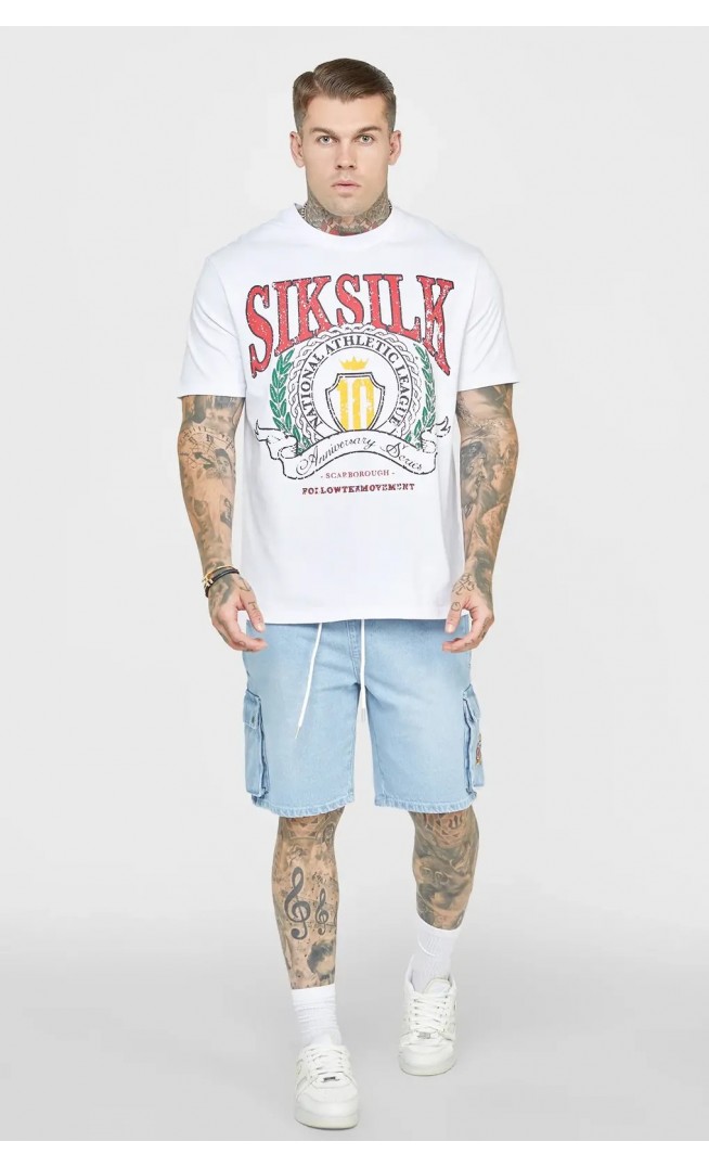 SikSilk Men's Varsity Oversized T-Shirt White