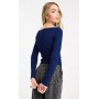 Pull&Bear ribbed long sleeved slash neck top in blue