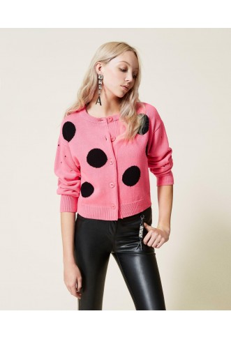 Openwork polka dot cardigan