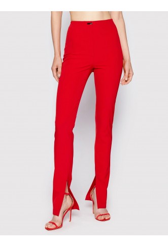 Red Slim Fit Fabric Trousers