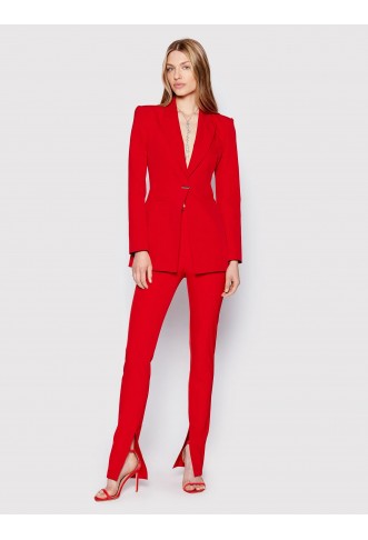 Red Slim Fit Fabric Trousers