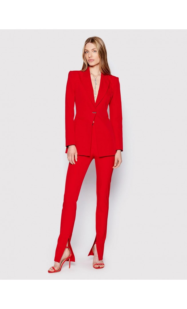 Red Slim Fit Fabric Trousers