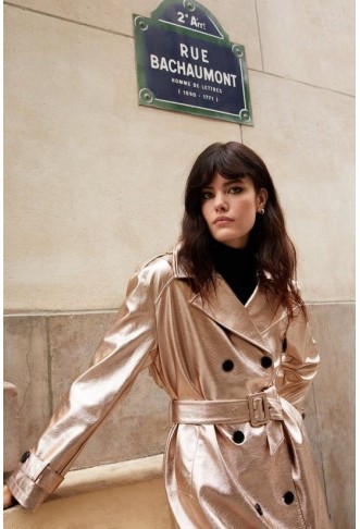 Premium Metallic Faux Leather Trench Coat