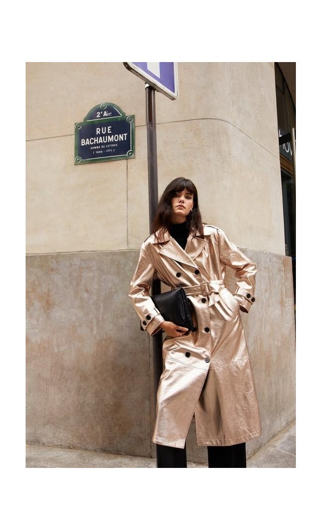 Premium Metallic Faux Leather Trench Coat