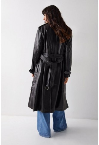 Faux Leather Biker Trench Coat