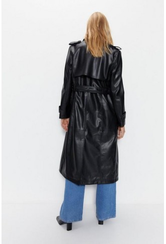 Premium Classic Faux Leather Trench Coat