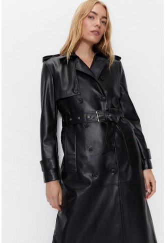 Premium Classic Faux Leather Trench Coat