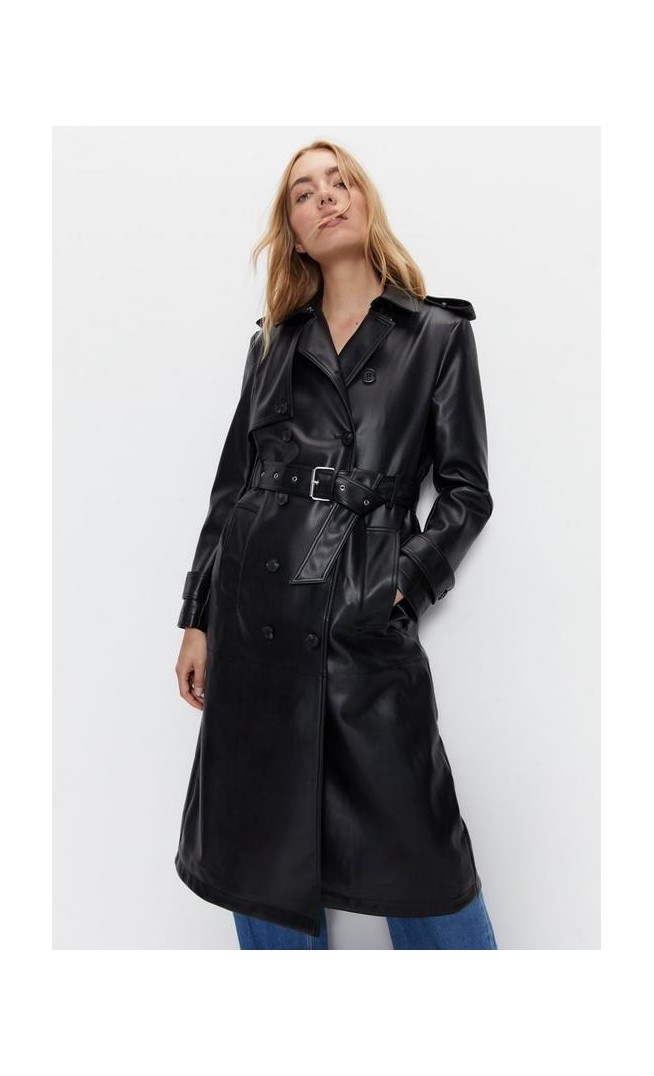 Premium Classic Faux Leather Trench Coat