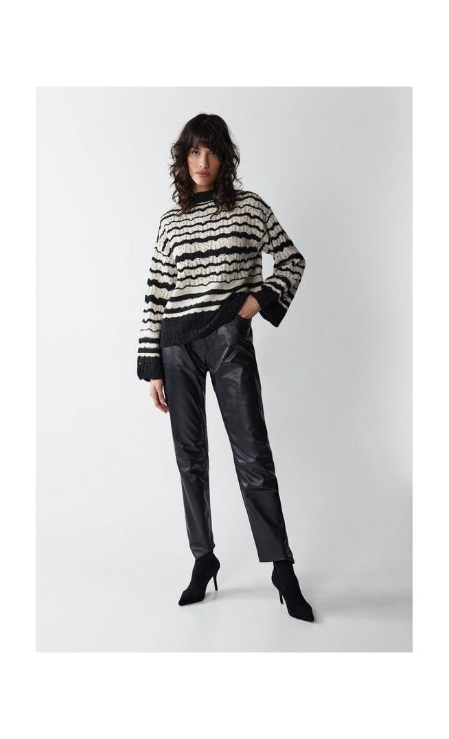 Mono Pointelle Striped Crew Neck Jumper