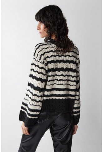 Mono Pointelle Striped Crew Neck Jumper