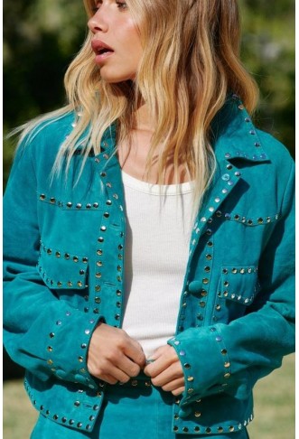 Real Suede Studded Cropped Jacket