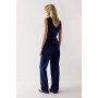 Button Through Collared Denim Wide Leg Jumpsuit