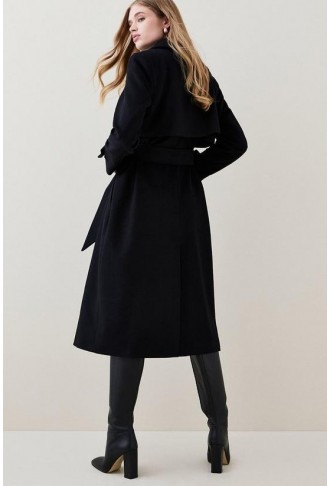 Italian Luxurious Textured Wool Belted Trench Coat