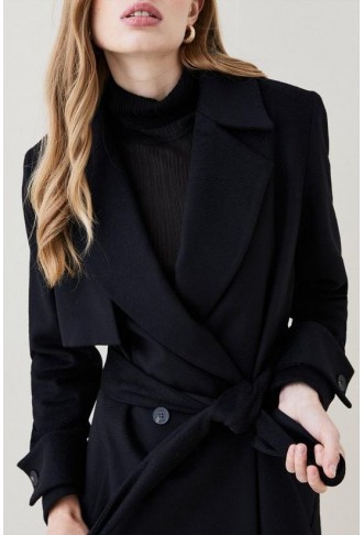 Italian Luxurious Textured Wool Belted Trench Coat