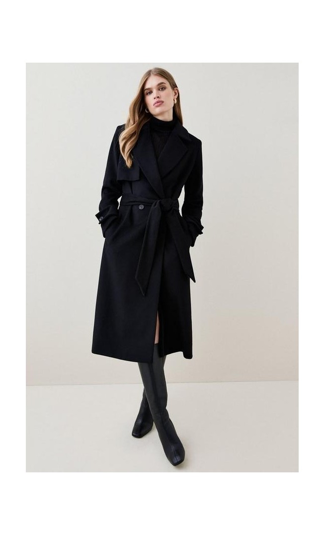 Italian Luxurious Textured Wool Belted Trench Coat