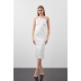 Tailored Italian Structured Satin Tuck Detail Pencil Dress