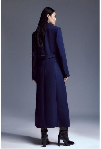 Navy Compact Stretch Double Breasted Full Skirt Midi Coat