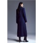 Navy Compact Stretch Double Breasted Full Skirt Midi Coat