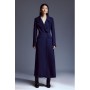 Navy Compact Stretch Double Breasted Full Skirt Midi Coat