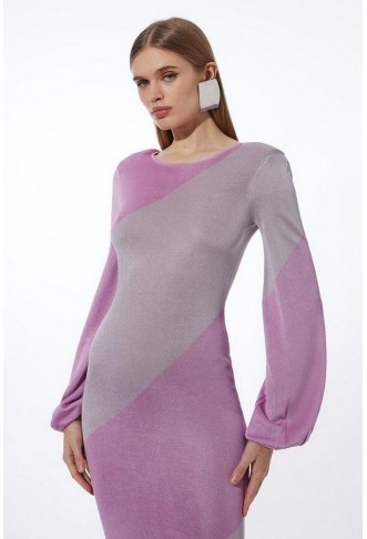 Slinky Viscose Knit Full Sleeve Colour Blocked Dress