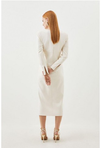 Tailored Ruching Detail Long Sleeve Midi Dress