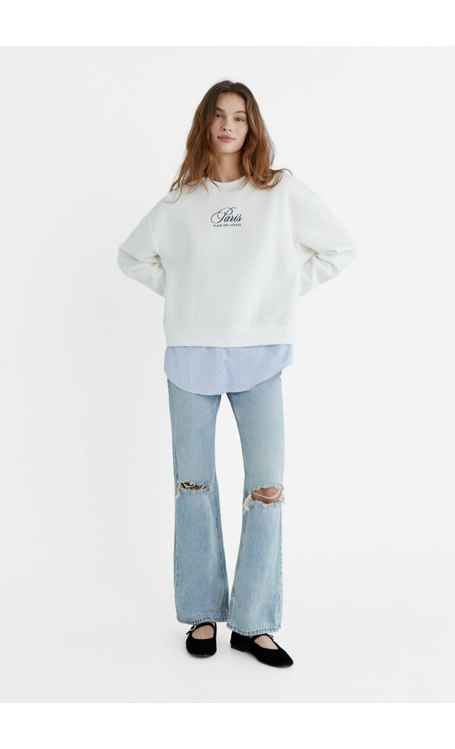 CONTRAST EMBROIDERED - Sweatshirt - white