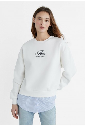 CONTRAST EMBROIDERED - Sweatshirt - white