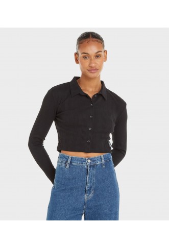 badge elongated rib crop shirt