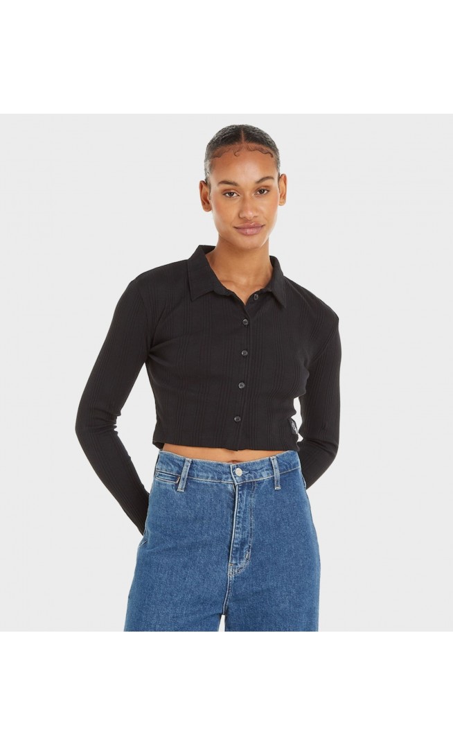 badge elongated rib crop shirt