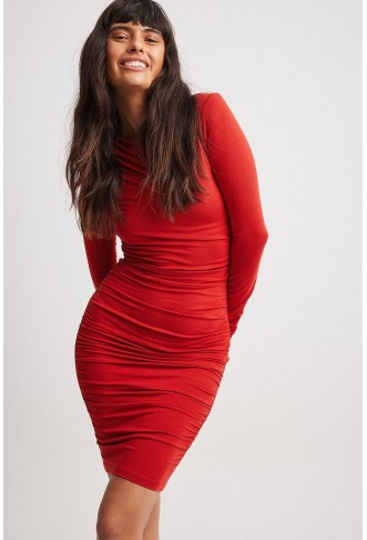 Rouched Side Long Sleeve Dress