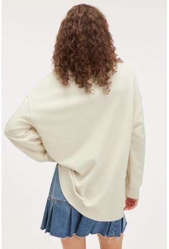 Beige long crewneck sweater