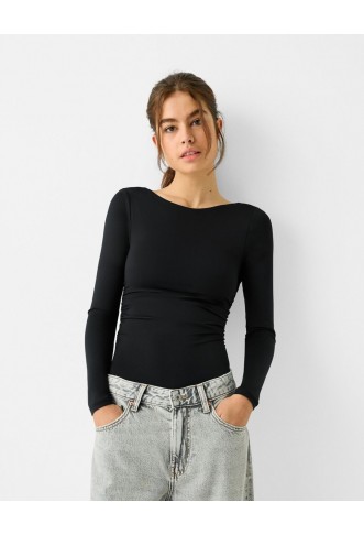 Long sleeve bodysuit with gathered side