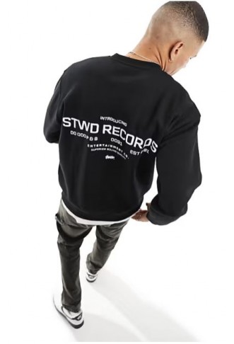 Pull&Bear STWD records back print sweatshirt in black