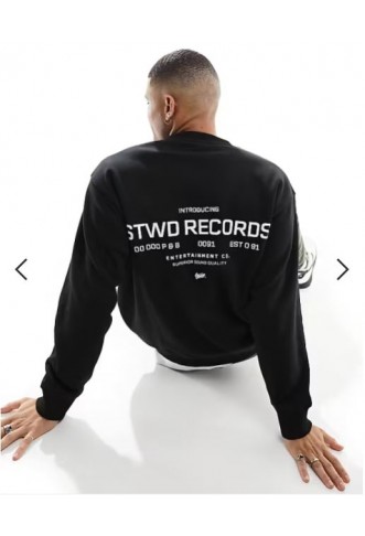 Pull&Bear STWD records back print sweatshirt in black