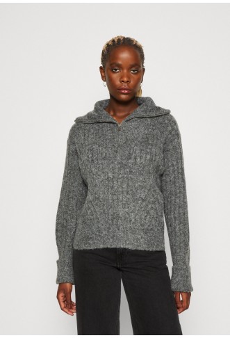 ZIP SWEATER - Strikkegenser - dark grey melange