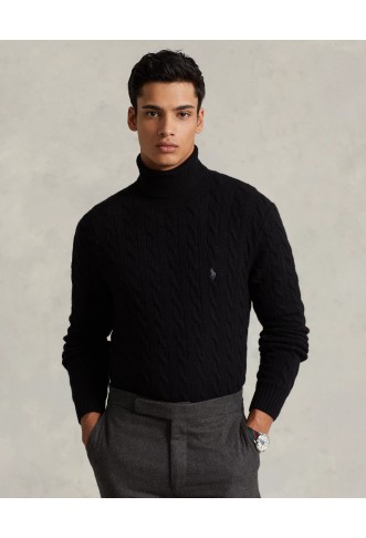 Cable Wool-Cashmere Turtleneck Sweater