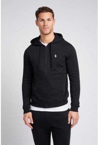 Mens Classic Fit Double Horsemen Zip Hoodie in Black