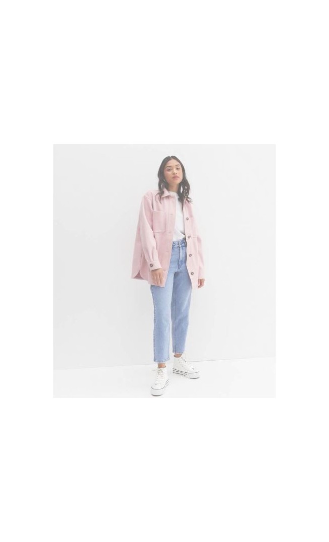 Petite Mid Pink Plain Double Pocket Shacket