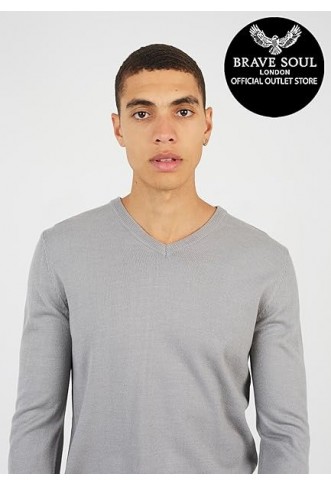 BRAVE SOUL Mens Mens 'Quazar' Knitted V-Neck Neck Jumper Sweater Top